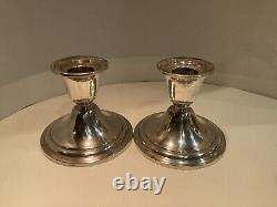 Vtg Pair Mint HeavySterling Silver Candle Stick Holders Withcrystal Peg Lights