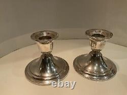 Vtg Pair Mint HeavySterling Silver Candle Stick Holders Withcrystal Peg Lights