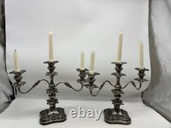 Vtg Pair Of Birmingham 3 Light Candelabra Convertible Silver On Copper Baroque
