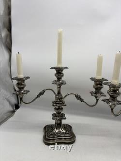 Vtg Pair Of Birmingham 3 Light Candelabra Convertible Silver On Copper Baroque
