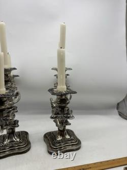Vtg Pair Of Birmingham 3 Light Candelabra Convertible Silver On Copper Baroque