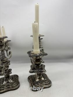 Vtg Pair Of Birmingham 3 Light Candelabra Convertible Silver On Copper Baroque