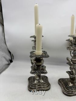 Vtg Pair Of Birmingham 3 Light Candelabra Convertible Silver On Copper Baroque