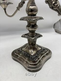 Vtg Pair Of Birmingham 3 Light Candelabra Convertible Silver On Copper Baroque