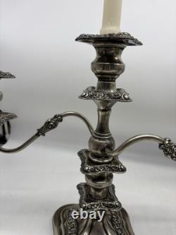 Vtg Pair Of Birmingham 3 Light Candelabra Convertible Silver On Copper Baroque