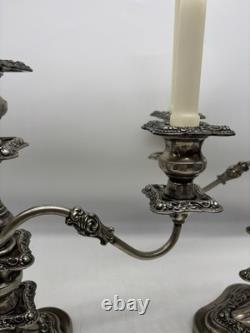 Vtg Pair Of Birmingham 3 Light Candelabra Convertible Silver On Copper Baroque