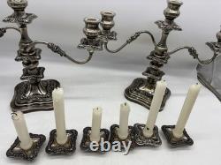 Vtg Pair Of Birmingham 3 Light Candelabra Convertible Silver On Copper Baroque
