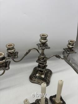 Vtg Pair Of Birmingham 3 Light Candelabra Convertible Silver On Copper Baroque