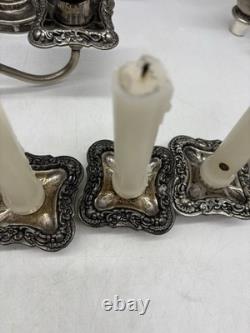 Vtg Pair Of Birmingham 3 Light Candelabra Convertible Silver On Copper Baroque
