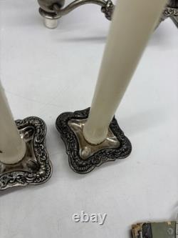 Vtg Pair Of Birmingham 3 Light Candelabra Convertible Silver On Copper Baroque