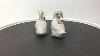 Vtg Pair Of Porcelain Geese Ducks Ornaments Blue Bow Christmas Around The World