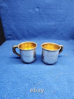 Vtg Pair Of Sterling Silver Saart Bros. Baby Cup Monogrammed John /Kathleen 182g