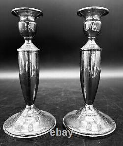 Vtg Pair Of Towle Sterling Silver 7 Candlestick HoldersWeighted Reinforced 035