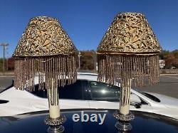 Vtg Pair Sheffield Silver Plated Candlesticks 9.5& Shade Holders & Shades