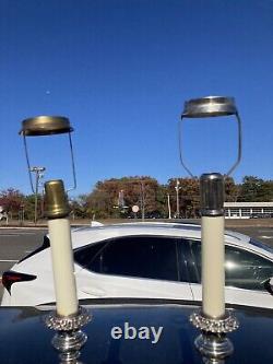 Vtg Pair Sheffield Silver Plated Candlesticks 9.5& Shade Holders & Shades