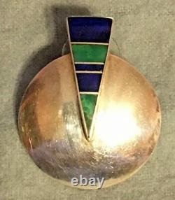 Vtg Pair Signed Ray Tracey Knifewing Silver Turquoise & Lapis Inlay Earrings