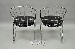 Vtg Pair Sleek Chrome Mid Century Modern Dining Lounge Living Room Club Chairs