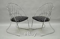Vtg Pair Sleek Chrome Mid Century Modern Dining Lounge Living Room Club Chairs