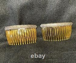 Vtg. Pair of BEAR Native American Navajo Sterling Silver Celluloid Hair Combs