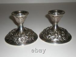 Vtg Pair of Kirk & Son. 925 Sterling Silver Candlestick Repousse Candle Holders
