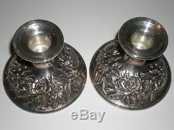 Vtg Pair of Kirk & Son. 925 Sterling Silver Candlestick Repousse Candle Holders