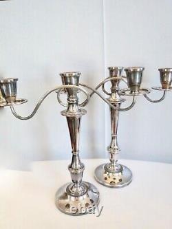 Vtg Pair of SILVERPLATE ADJUSTABLE 3-Arm CANDELABRAS Candle Holders 14.25 Tall