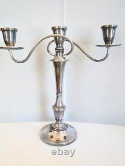 Vtg Pair of SILVERPLATE ADJUSTABLE 3-Arm CANDELABRAS Candle Holders 14.25 Tall