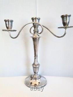 Vtg Pair of SILVERPLATE ADJUSTABLE 3-Arm CANDELABRAS Candle Holders 14.25 Tall