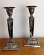 Vtg Pair Of Topazio Silver Plated Candlesticks Husk Garland Swag Neoclassical