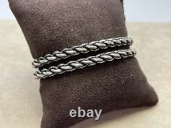 Vtg Pair of Two Navajo Twist Cable Rope Wire 925 Sterling Silver Cuff Bracelets