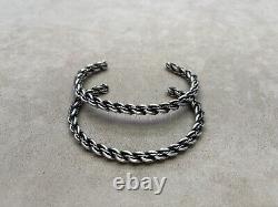 Vtg Pair of Two Navajo Twist Cable Rope Wire 925 Sterling Silver Cuff Bracelets