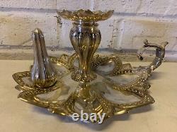 Vtg Possibly Ant Silverplate Floral Pair of Chambersticks with Flower Petal Dec