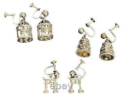 Vtg Screw Back Earrings Lot 3 Pair Sterling Silver Birdcage Thimble Shinto Gate