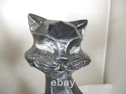 Vtg Set Pair 1961 Universal Staturary Black to Silver Cubist Cat Sculptures Figu