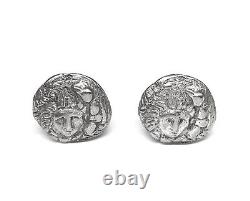 Vtg Signed ZOLOTAS 950 Sterling Silver Ancient Greek Coin Style Earrings Medusa