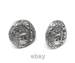 Vtg Signed ZOLOTAS 950 Sterling Silver Ancient Greek Coin Style Earrings Medusa