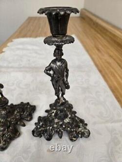 Vtg. Silverplate figural candlesticks on base pair, unmarked