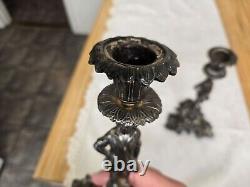 Vtg. Silverplate figural candlesticks on base pair, unmarked