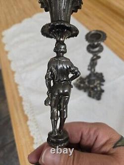 Vtg. Silverplate figural candlesticks on base pair, unmarked