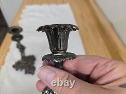 Vtg. Silverplate figural candlesticks on base pair, unmarked