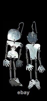 Vtg Sterling Articulated Earrings Whimsical Couple 4 Signed Handmade