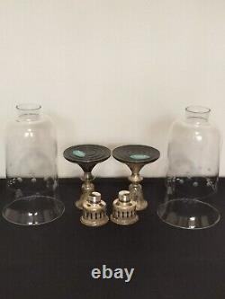 Vtg. Towle 925 Sterling Pair of Weighted Candle Holders with Hurricane Shades