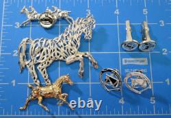 Vtg Vintage Horse Equestrian Sterling Silver Essex Crystal Jewelry Lot