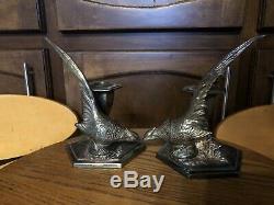 Vtg WB Weidlich Brothers Pheasant Silver Plated Candlestick Holder Pair #2272
