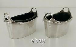 Vtg c1800 Pair of Georgian Solid Sterling Silver Salt Cellars & Glass Liner 206g