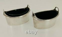 Vtg c1800 Pair of Georgian Solid Sterling Silver Salt Cellars & Glass Liner 206g