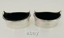 Vtg c1800 Pair of Georgian Solid Sterling Silver Salt Cellars & Glass Liner 206g