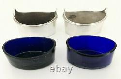 Vtg c1800 Pair of Georgian Solid Sterling Silver Salt Cellars & Glass Liner 206g