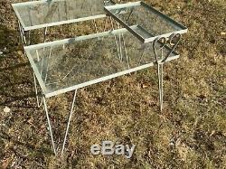 Vtg pair Wrought Iron MID CENTURY MODERN Hairpin end side step patio Table mcm