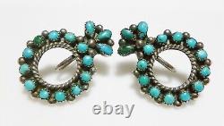 Zuni Sterling Silver Petit Point Snake Eye Turquoise Vintage Old Earrings Pair